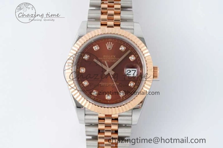 DateJust 41 SS RG JDF 1:1 Best Edition 904L Steel Brown Diamonds Dial on SS RG Jubilee Bracelet VR3235 V2