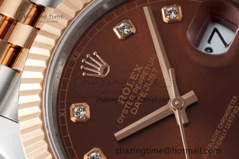 DateJust 41 SS RG JDF 1:1 Best Edition 904L Steel Brown Diamonds Dial on SS RG Jubilee Bracelet VR3235 V2