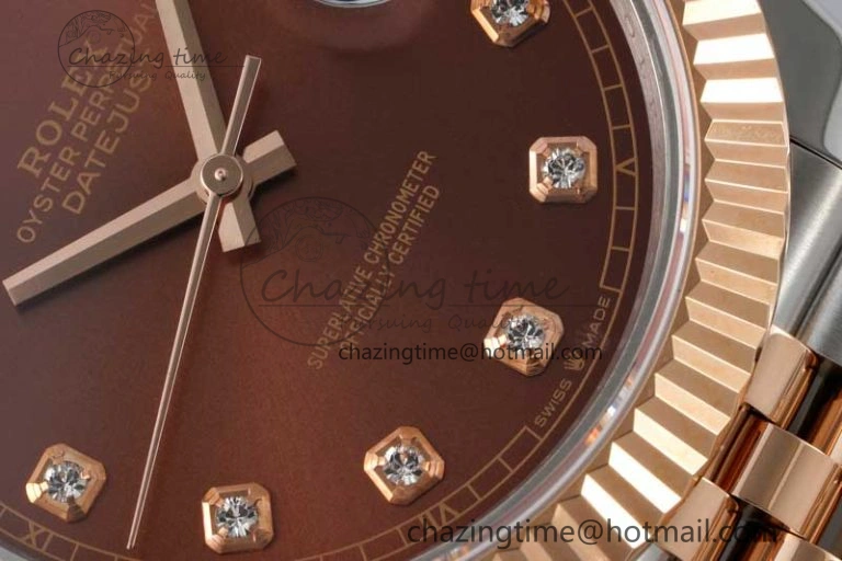 DateJust 41 SS RG JDF 1:1 Best Edition 904L Steel Brown Diamonds Dial on SS RG Jubilee Bracelet VR3235 V2