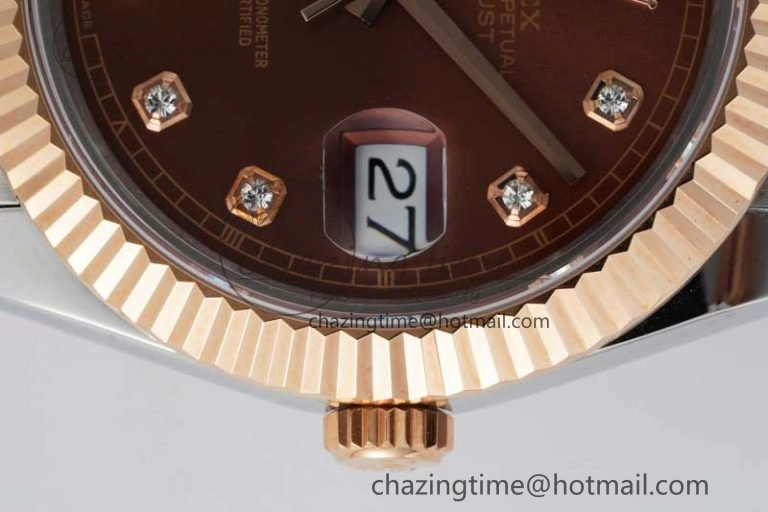 DateJust 41 SS RG JDF 1:1 Best Edition 904L Steel Brown Diamonds Dial on SS RG Jubilee Bracelet VR3235 V2