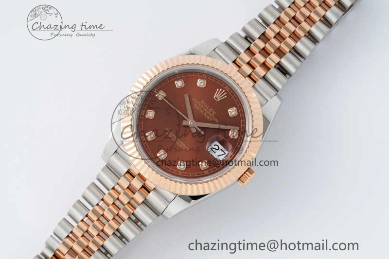 DateJust 41 SS RG JDF 1:1 Best Edition 904L Steel Brown Diamonds Dial on SS RG Jubilee Bracelet VR3235 V2