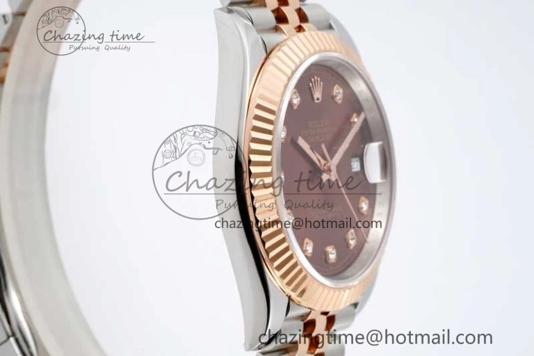 DateJust 41 SS RG JDF 1:1 Best Edition 904L Steel Brown Diamonds Dial on SS RG Jubilee Bracelet VR3235 V2