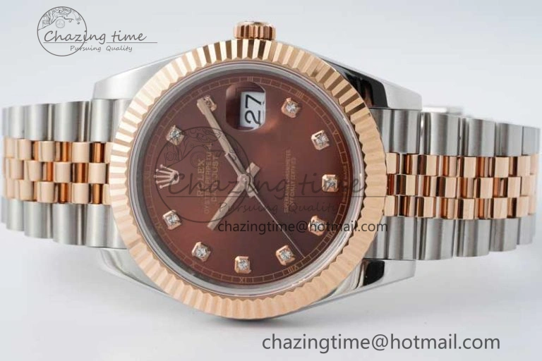 DateJust 41 SS RG JDF 1:1 Best Edition 904L Steel Brown Diamonds Dial on SS RG Jubilee Bracelet VR3235 V2