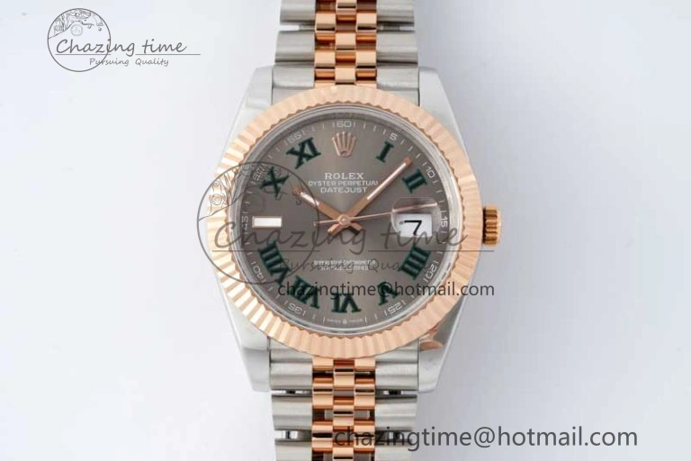 DateJust 41 SS RG JDF 1:1 Best Edition 904L Steel Gray Dial Green Roman on SS RG Jubilee Bracelet VR3235 V2