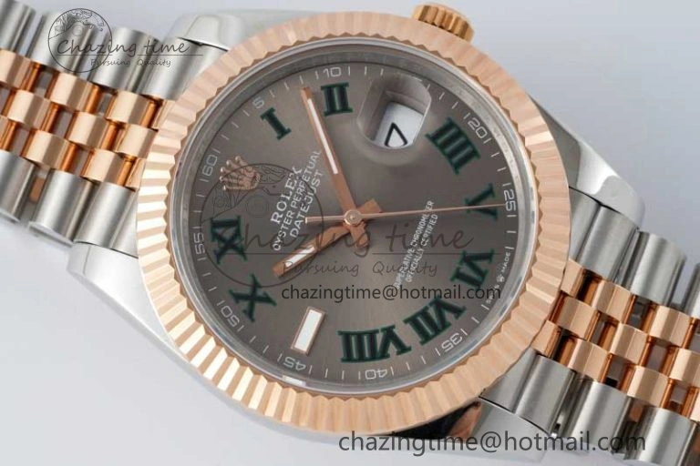 DateJust 41 SS RG JDF 1:1 Best Edition 904L Steel Gray Dial Green Roman on SS RG Jubilee Bracelet VR3235 V2