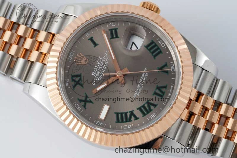DateJust 41 SS RG JDF 1:1 Best Edition 904L Steel Gray Dial Green Roman on SS RG Jubilee Bracelet VR3235 V2