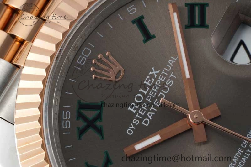 DateJust 41 SS RG JDF 1:1 Best Edition 904L Steel Gray Dial Green Roman on SS RG Jubilee Bracelet VR3235 V2