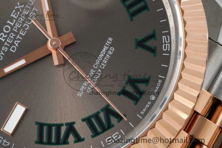 DateJust 41 SS RG JDF 1:1 Best Edition 904L Steel Gray Dial Green Roman on SS RG Jubilee Bracelet VR3235 V2