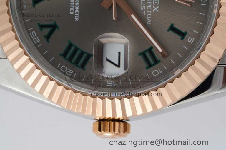 DateJust 41 SS RG JDF 1:1 Best Edition 904L Steel Gray Dial Green Roman on SS RG Jubilee Bracelet VR3235 V2