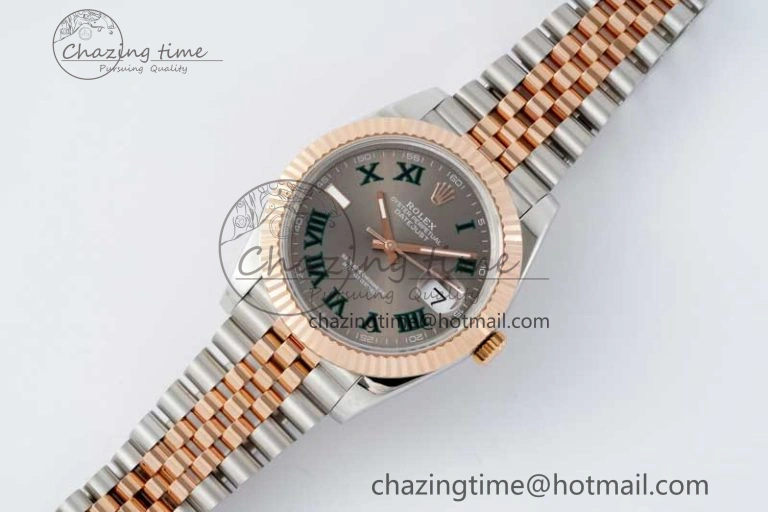 DateJust 41 SS RG JDF 1:1 Best Edition 904L Steel Gray Dial Green Roman on SS RG Jubilee Bracelet VR3235 V2