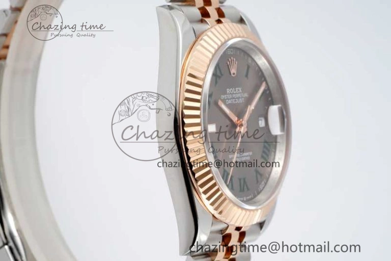 DateJust 41 SS RG JDF 1:1 Best Edition 904L Steel Gray Dial Green Roman on SS RG Jubilee Bracelet VR3235 V2