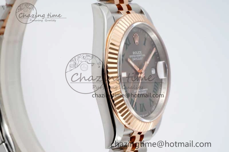 DateJust 41 SS RG JDF 1:1 Best Edition 904L Steel Gray Dial Green Roman on SS RG Jubilee Bracelet VR3235 V2