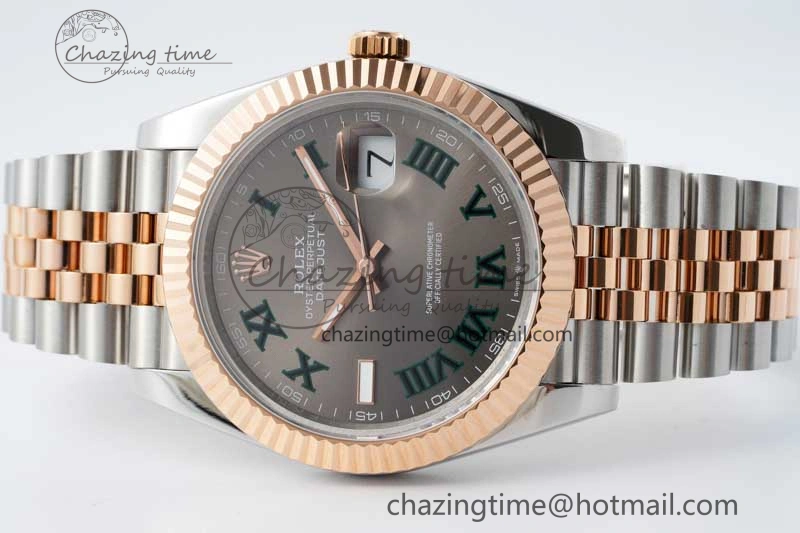 DateJust 41 SS RG JDF 1:1 Best Edition 904L Steel Gray Dial Green Roman on SS RG Jubilee Bracelet VR3235 V2