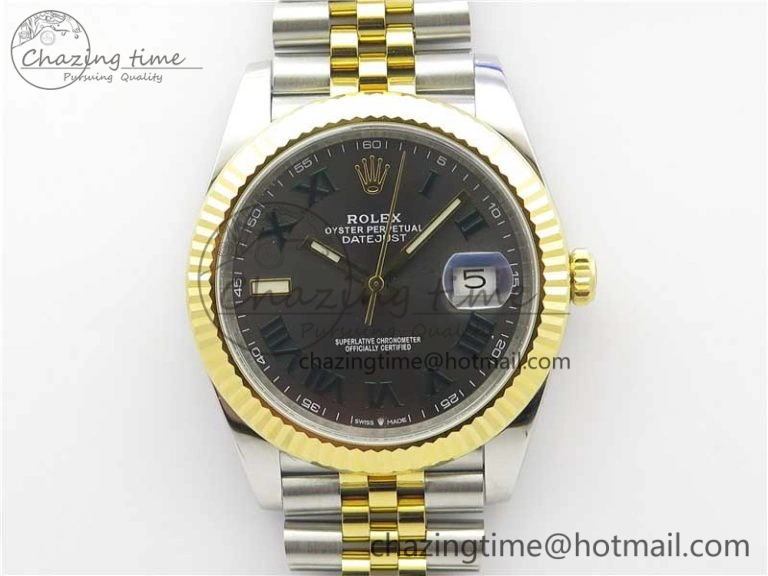 DateJust 41 SS YG 126333 Fluted Bezel DJF Best Edition 904L Steel Gray Dial Green Roman Markers on Jubilee Bracelet A2836