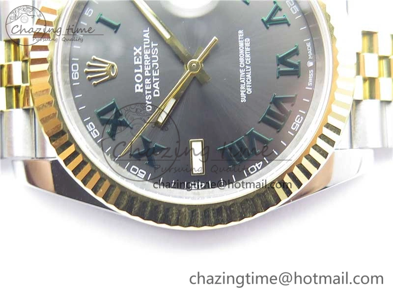 DateJust 41 SS YG 126333 Fluted Bezel DJF Best Edition 904L Steel Gray Dial Green Roman Markers on Jubilee Bracelet A2836