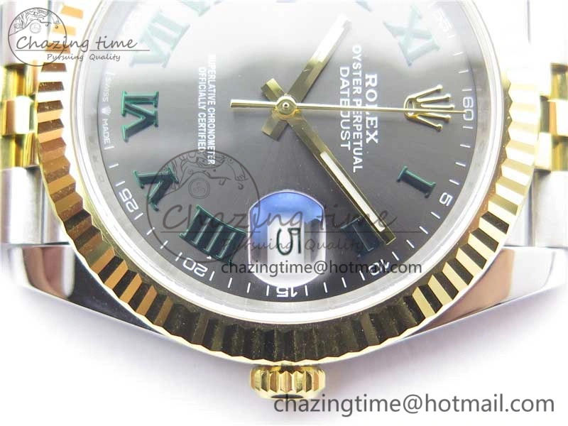 DateJust 41 SS YG 126333 Fluted Bezel DJF Best Edition 904L Steel Gray Dial Green Roman Markers on Jubilee Bracelet A2836