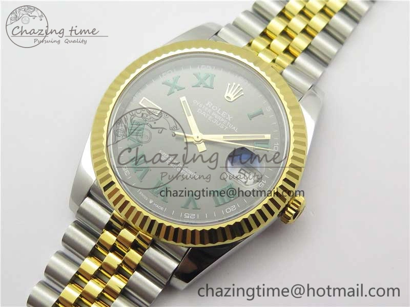 DateJust 41 SS YG 126333 Fluted Bezel DJF Best Edition 904L Steel Gray Dial Green Roman Markers on Jubilee Bracelet A2836