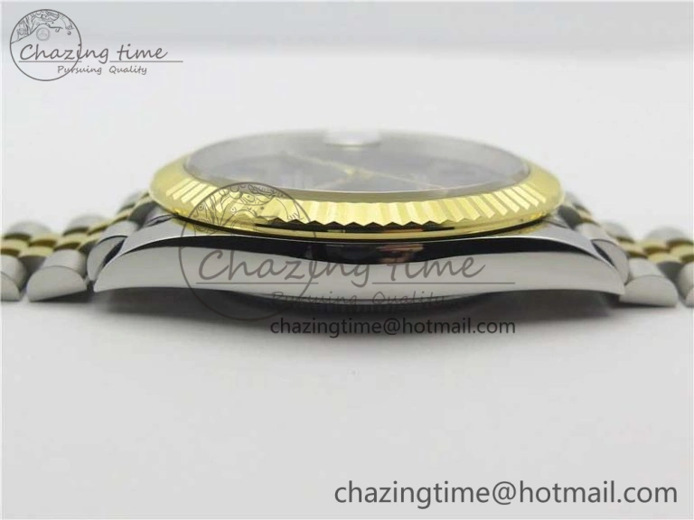DateJust 41 SS YG 126333 Fluted Bezel DJF Best Edition 904L Steel Gray Dial Green Roman Markers on Jubilee Bracelet A2836