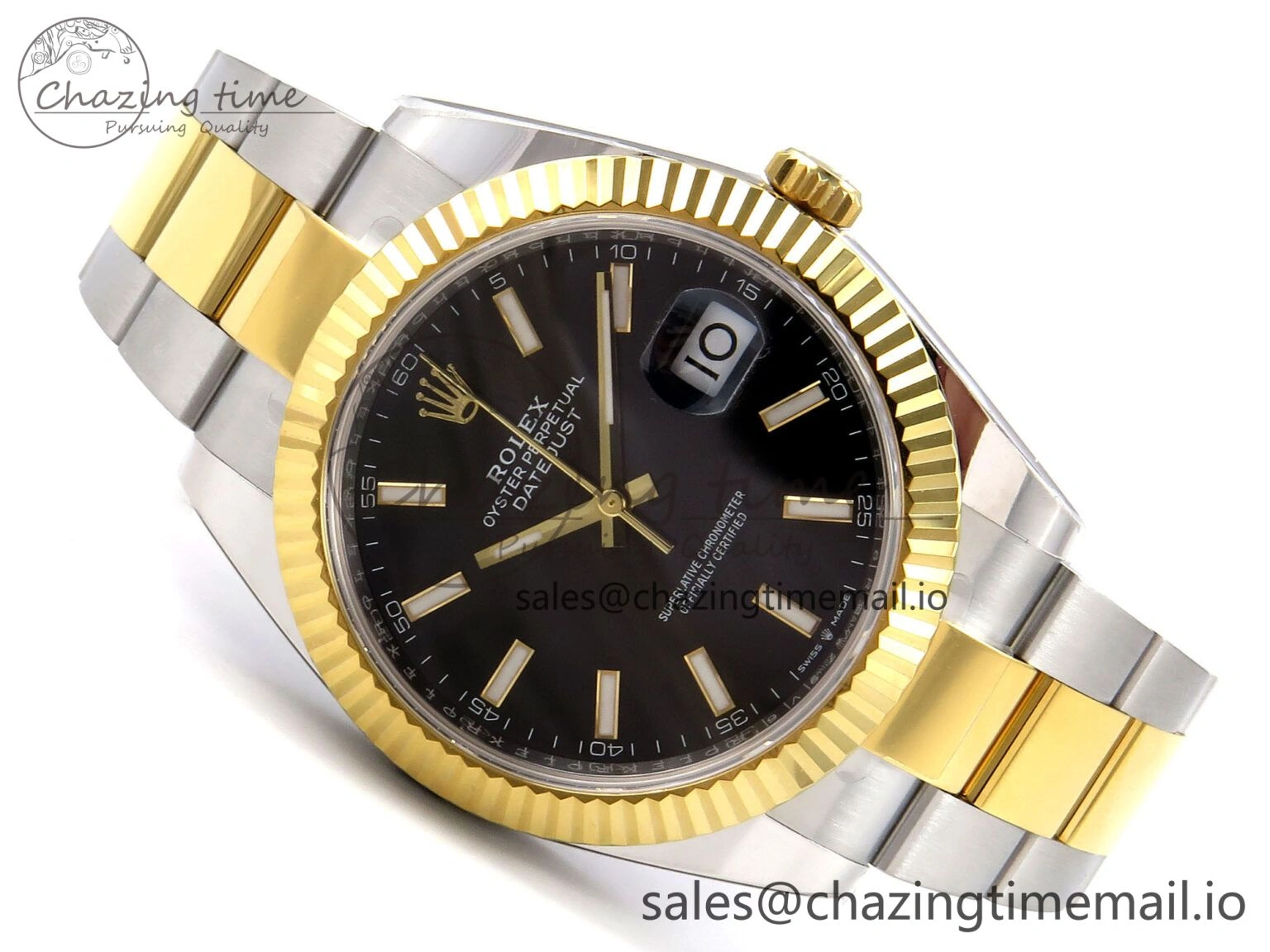 DateJust 41 SS YG ARF 1:1 Best Edition 904L Steel Black Stick Dial on Oyster Bracelet SH3235