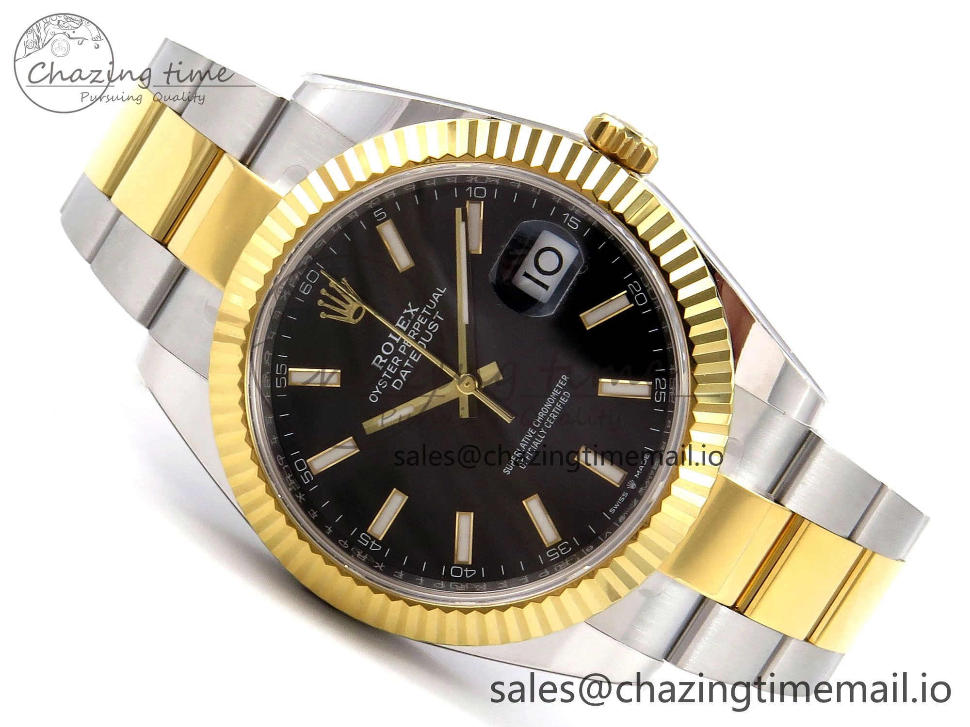 DateJust 41 SS YG ARF 1:1 Best Edition 904L Steel Black Stick Dial on Oyster Bracelet SH3235