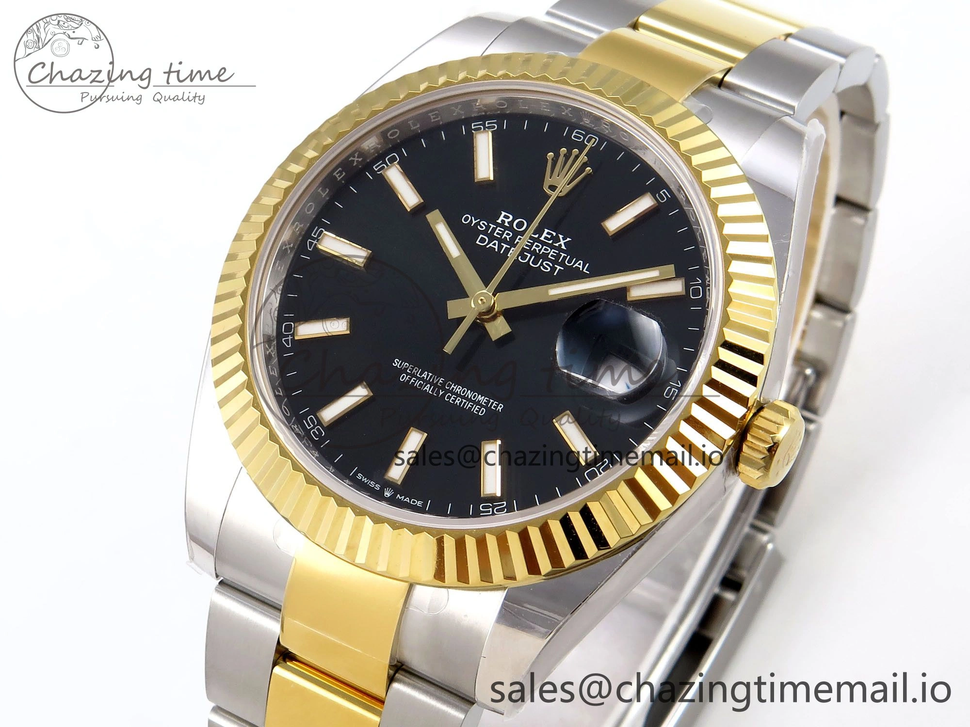 DateJust 41 SS YG ARF 1:1 Best Edition 904L Steel Black Stick Dial on Oyster Bracelet SH3235