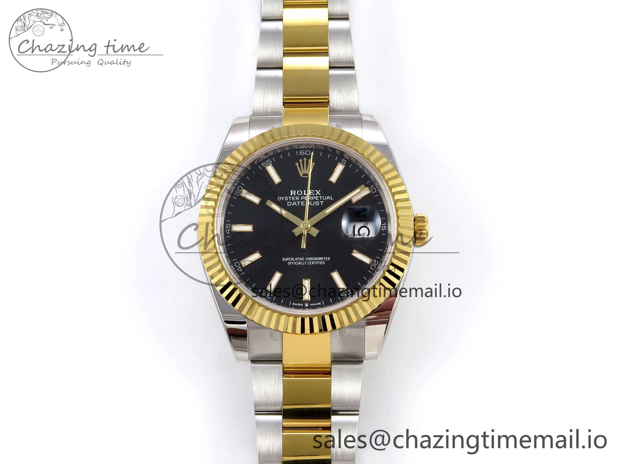 DateJust 41 SS YG ARF 1:1 Best Edition 904L Steel Black Stick Dial on Oyster Bracelet SH3235