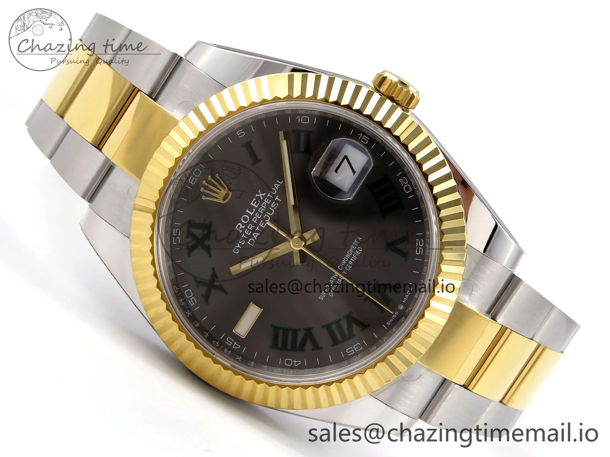 DateJust 41 SS YG ARF 1:1 Best Edition 904L Steel Gray Green Roman Dial on Oyster Bracelet SH3235 (Gain Weight)