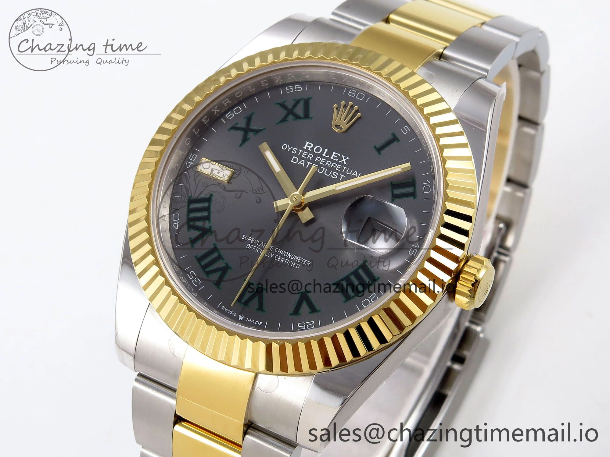 DateJust 41 SS YG ARF 1:1 Best Edition 904L Steel Gray Green Roman Dial on Oyster Bracelet SH3235 (Gain Weight)