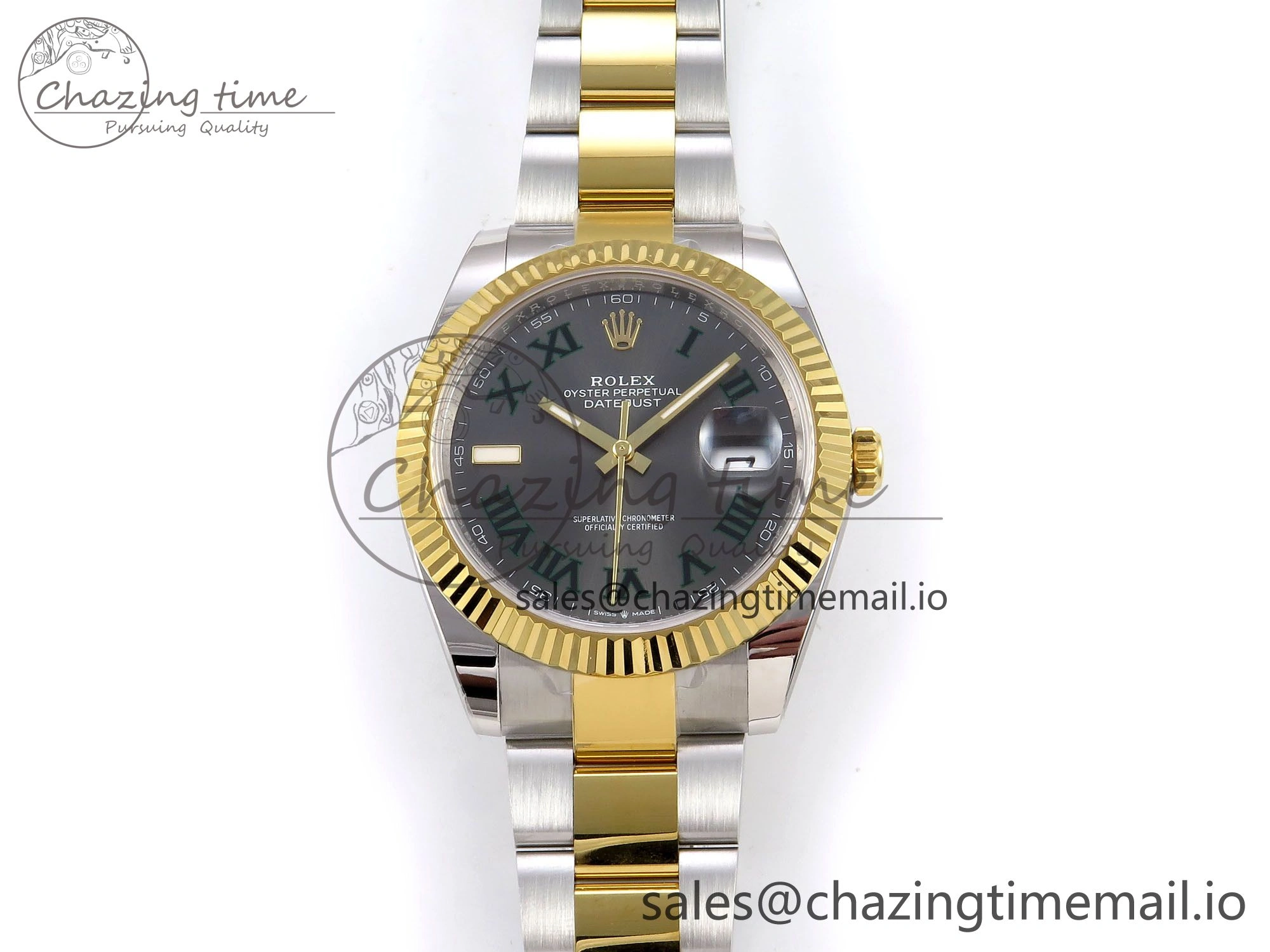 DateJust 41 SS YG ARF 1:1 Best Edition 904L Steel Gray Green Roman Dial on Oyster Bracelet SH3235 (Gain Weight)