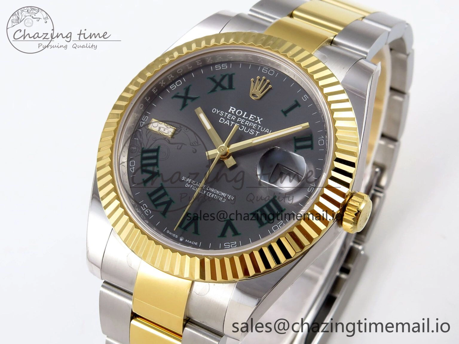 DateJust 41 SS YG ARF 1:1 Best Edition 904L Steel Gray Green Roman Dial on Oyster Bracelet SH3235
