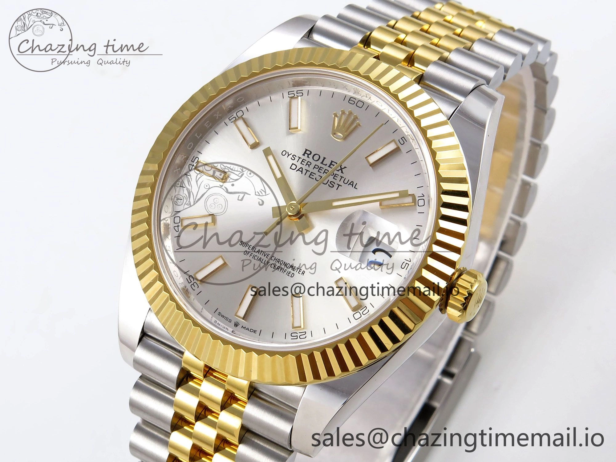 DateJust 41 SS YG ARF 1:1 Best Edition 904L Steel Silver Stick Dial on Jubilee Bracelet SH3235