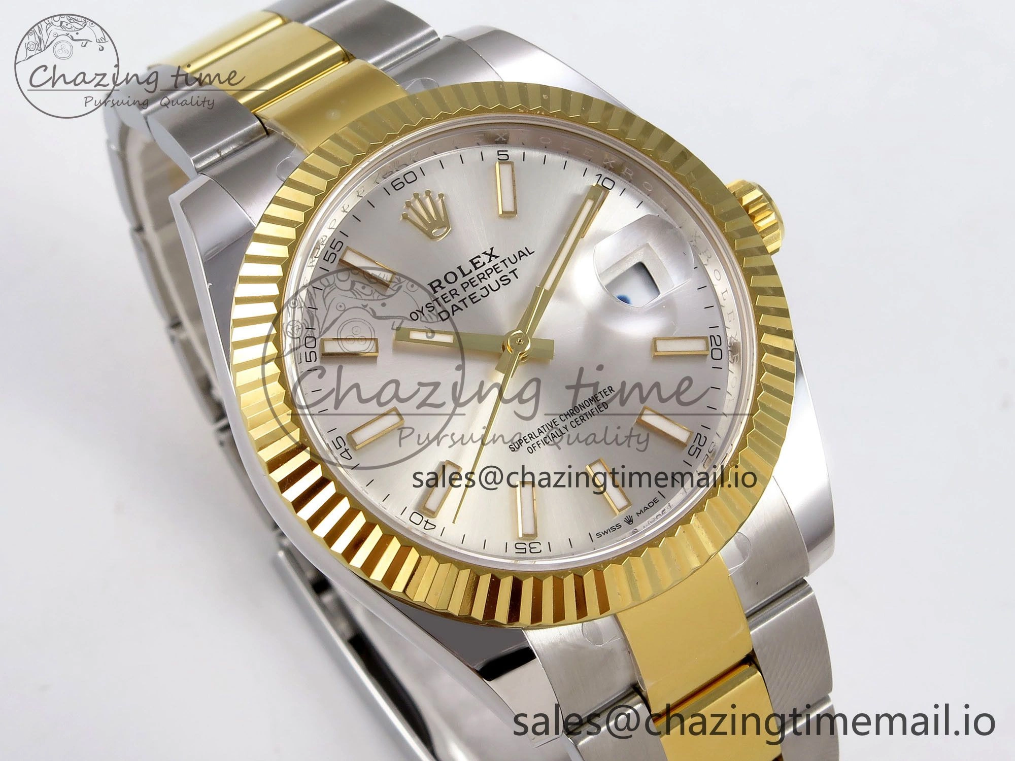 DateJust 41 SS YG ARF 1:1 Best Edition 904L Steel Silver Stick Dial on Oyster Bracelet SH3235