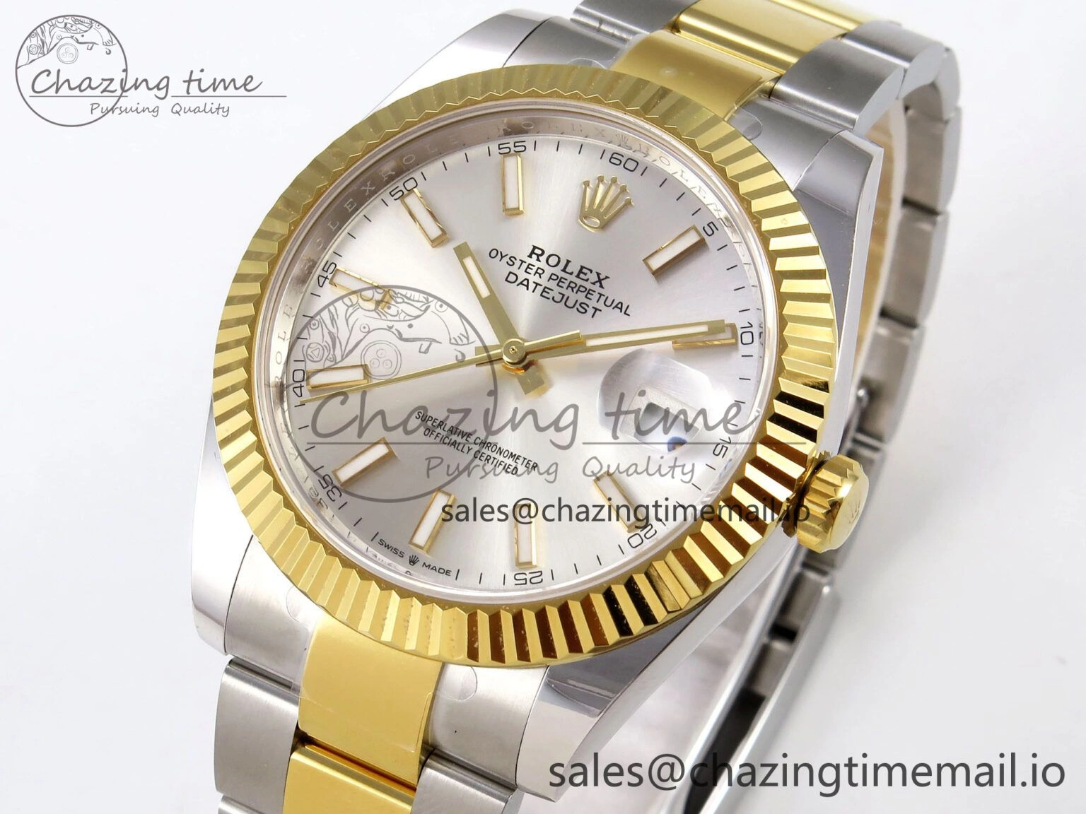 DateJust 41 SS YG ARF 1:1 Best Edition 904L Steel Silver Stick Dial on Oyster Bracelet SH3235