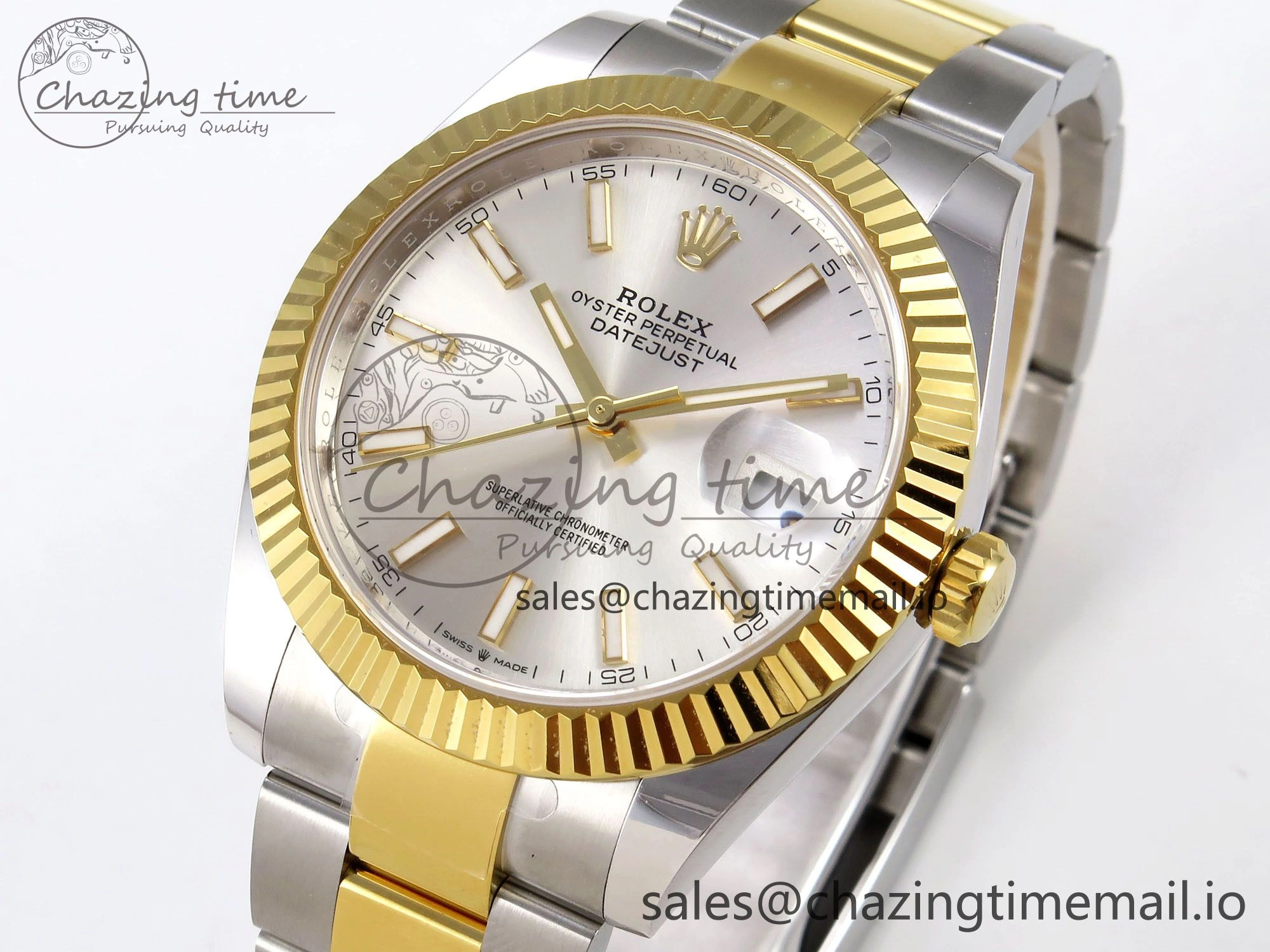 DateJust 41 SS YG ARF 1:1 Best Edition 904L Steel Silver Stick Dial on Oyster Bracelet SH3235