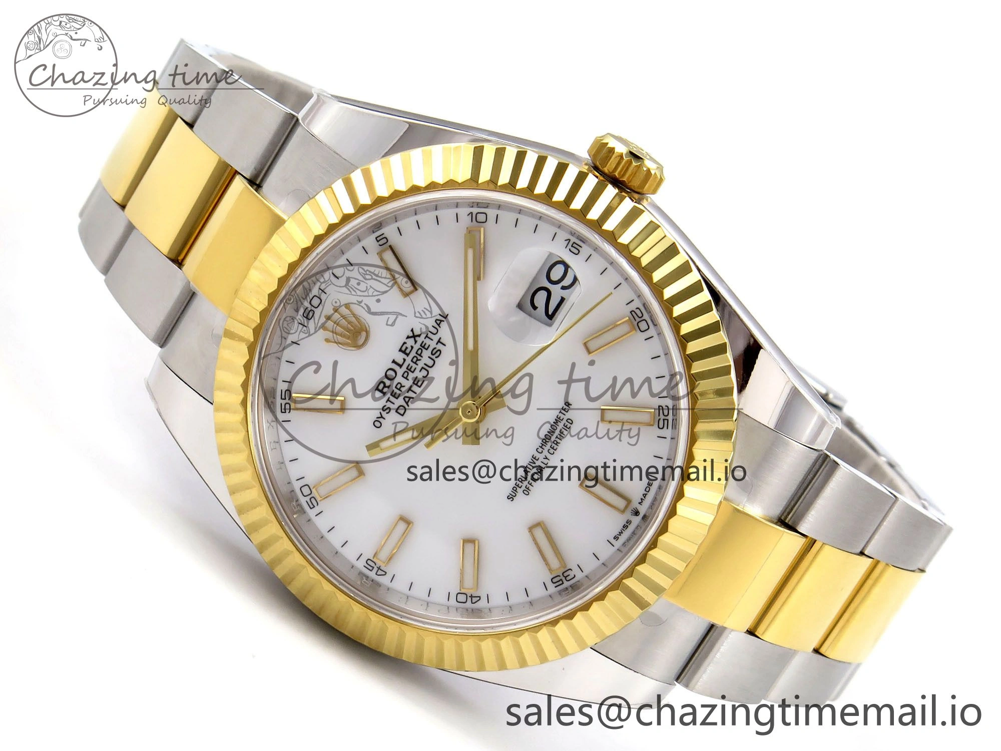 DateJust 41 SS YG ARF 1:1 Best Edition 904L Steel White Stick Dial on Oyster Bracelet SH3235