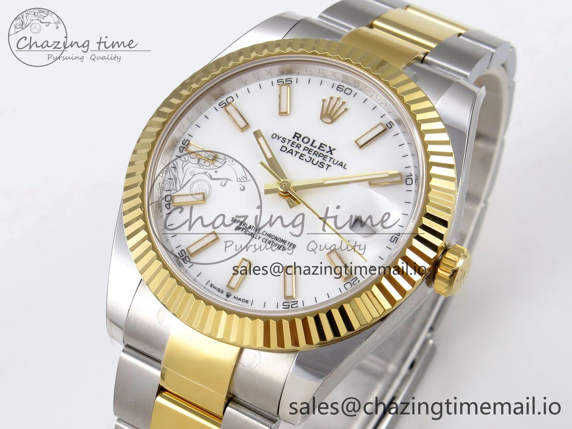 DateJust 41 SS YG ARF 1:1 Best Edition 904L Steel White Stick Dial on Oyster Bracelet SH3235