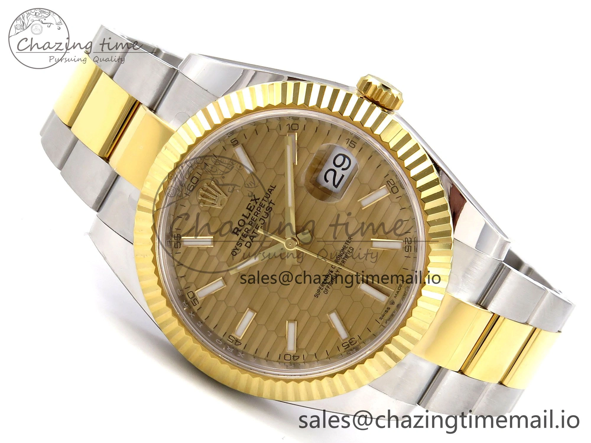 DateJust 41 SS YG ARF 1:1 Best Edition 904L Steel YG Textured Stick Dial on Oyster Bracelet SH3235