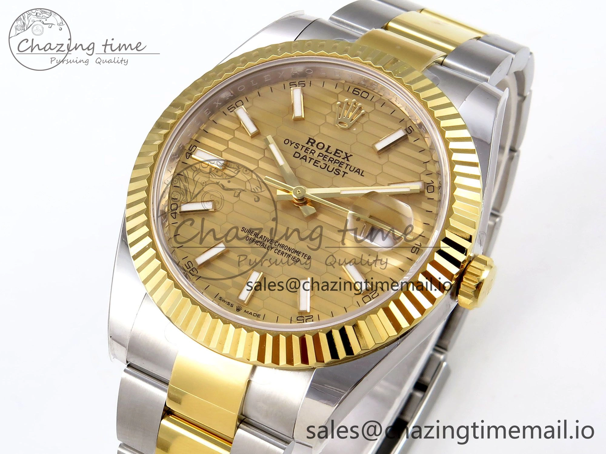 DateJust 41 SS YG ARF 1:1 Best Edition 904L Steel YG Textured Stick Dial on Oyster Bracelet SH3235