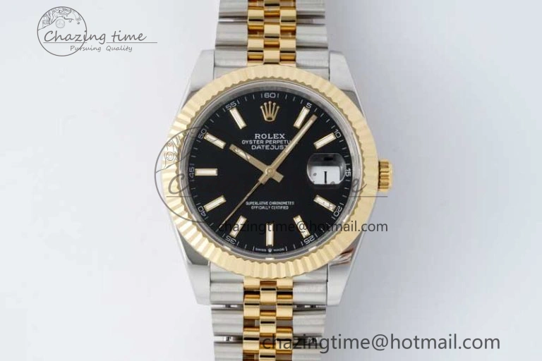 DateJust 41 SS YG JDF 1:1 Best Edition 904L Steel Black Stick Dial on SS YG Jubilee Bracelet VR3235 V2