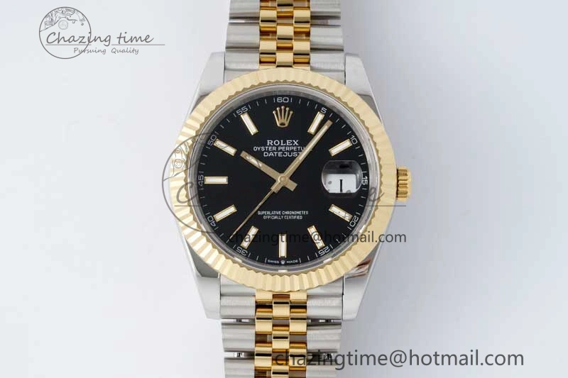 DateJust 41 SS YG JDF 1:1 Best Edition 904L Steel Black Stick Dial on SS YG Jubilee Bracelet VR3235 V2