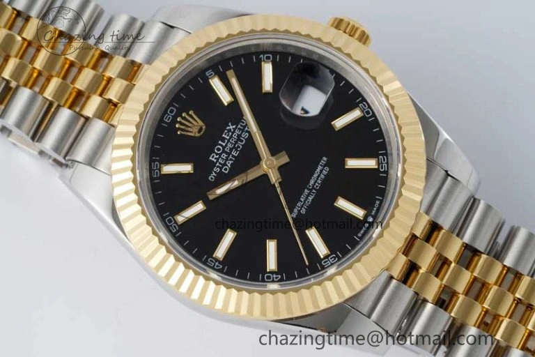 DateJust 41 SS YG JDF 1:1 Best Edition 904L Steel Black Stick Dial on SS YG Jubilee Bracelet VR3235 V2
