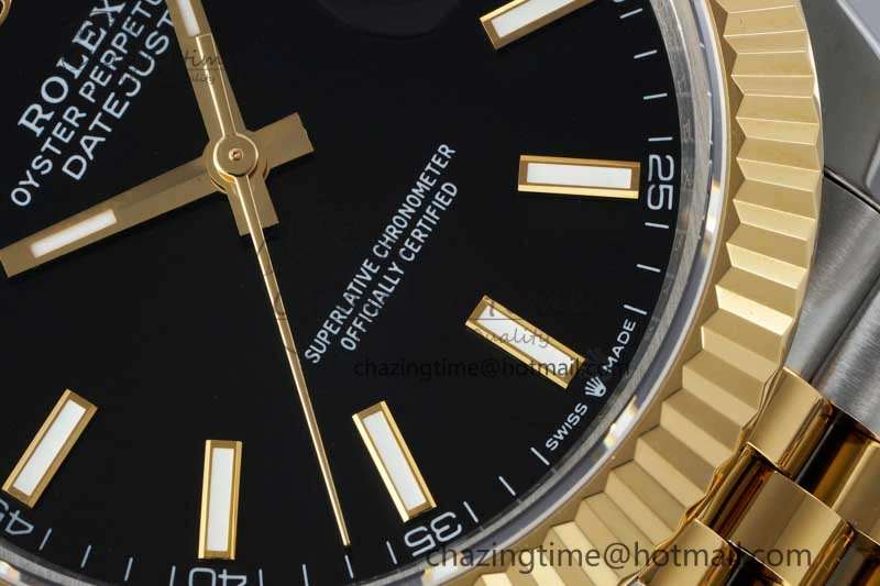 DateJust 41 SS YG JDF 1:1 Best Edition 904L Steel Black Stick Dial on SS YG Jubilee Bracelet VR3235 V2