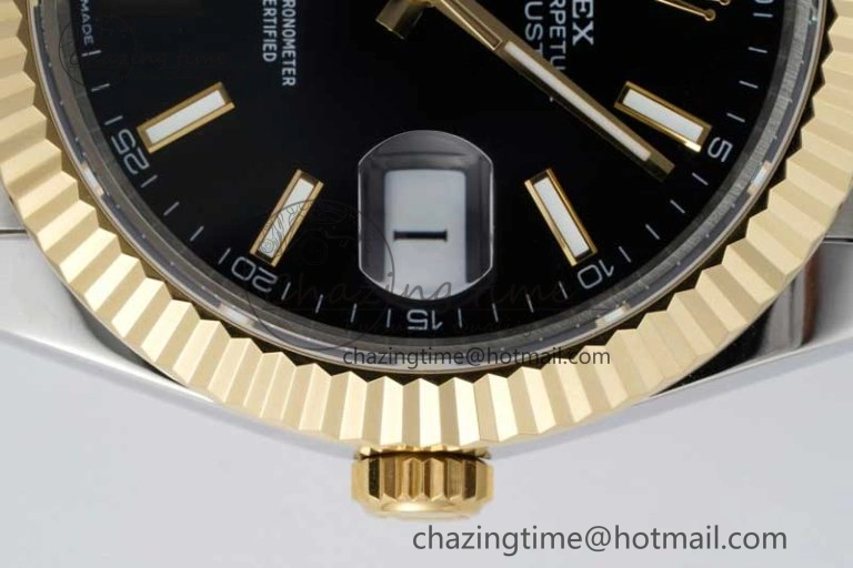 DateJust 41 SS YG JDF 1:1 Best Edition 904L Steel Black Stick Dial on SS YG Jubilee Bracelet VR3235 V2