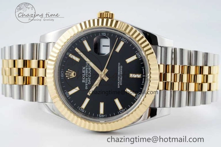 DateJust 41 SS YG JDF 1:1 Best Edition 904L Steel Black Stick Dial on SS YG Jubilee Bracelet VR3235 V2