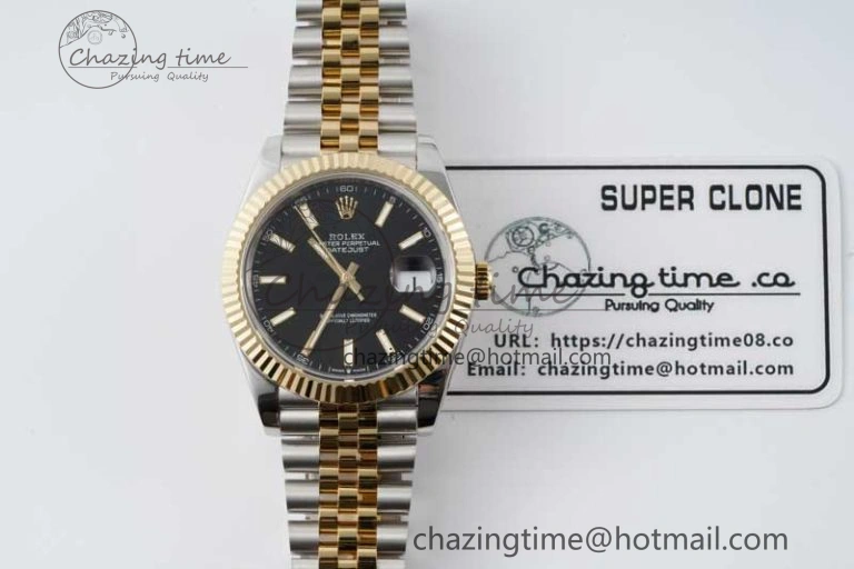DateJust 41 SS YG JDF 1:1 Best Edition 904L Steel Black Stick Dial on SS YG Jubilee Bracelet VR3235 V2