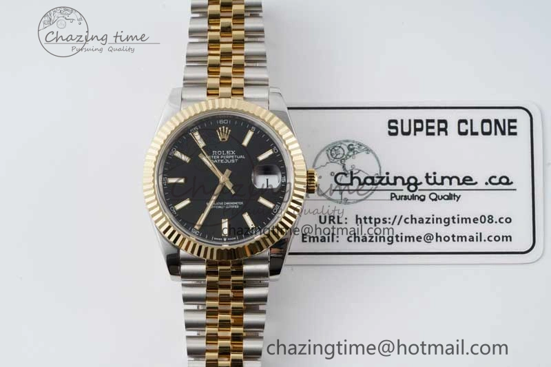 DateJust 41 SS YG JDF 1:1 Best Edition 904L Steel Black Stick Dial on SS YG Jubilee Bracelet VR3235 V2