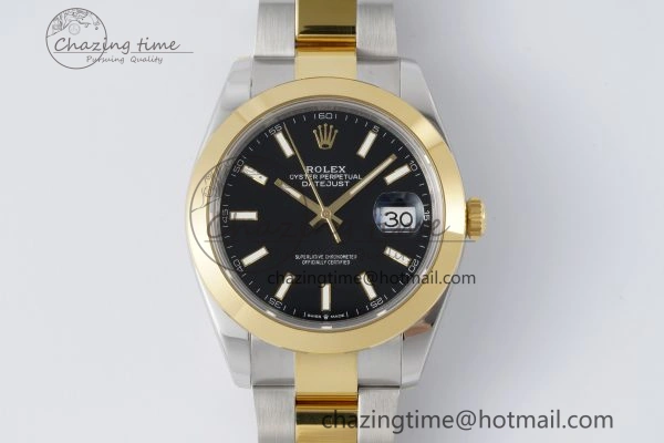 DateJust 41 SS YG Polished Bezel KING 1:1 Best Edition 904L Steel Black Dial on Oyster Bracelet VR3235