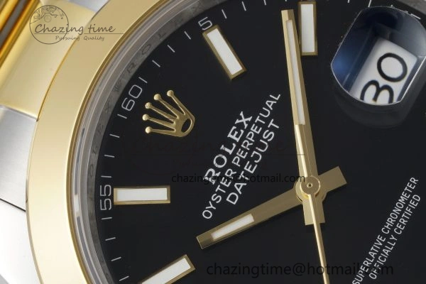 DateJust 41 SS YG Polished Bezel KING 1:1 Best Edition 904L Steel Black Dial on Oyster Bracelet VR3235