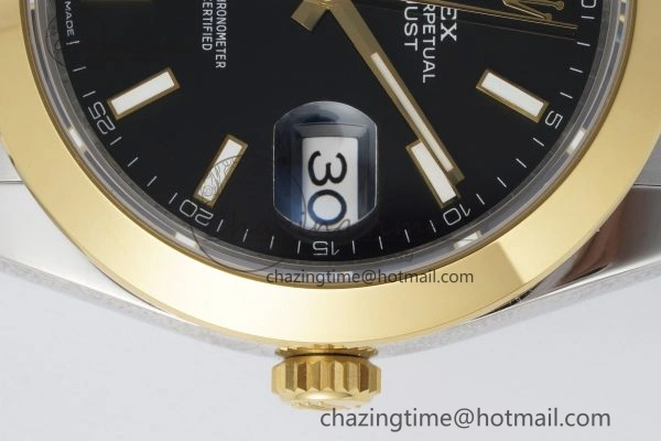 DateJust 41 SS YG Polished Bezel KING 1:1 Best Edition 904L Steel Black Dial on Oyster Bracelet VR3235