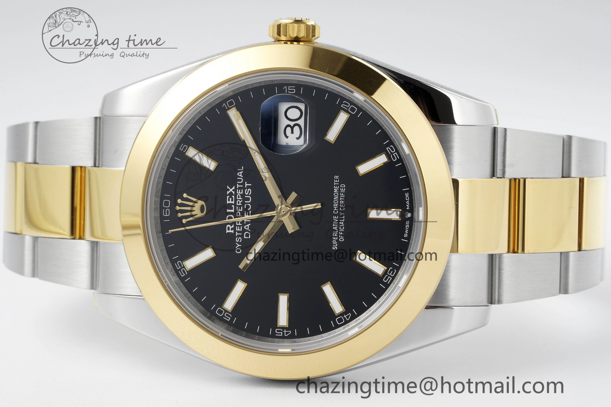 DateJust 41 SS YG Polished Bezel KING 1:1 Best Edition 904L Steel Black Dial on Oyster Bracelet VR3235